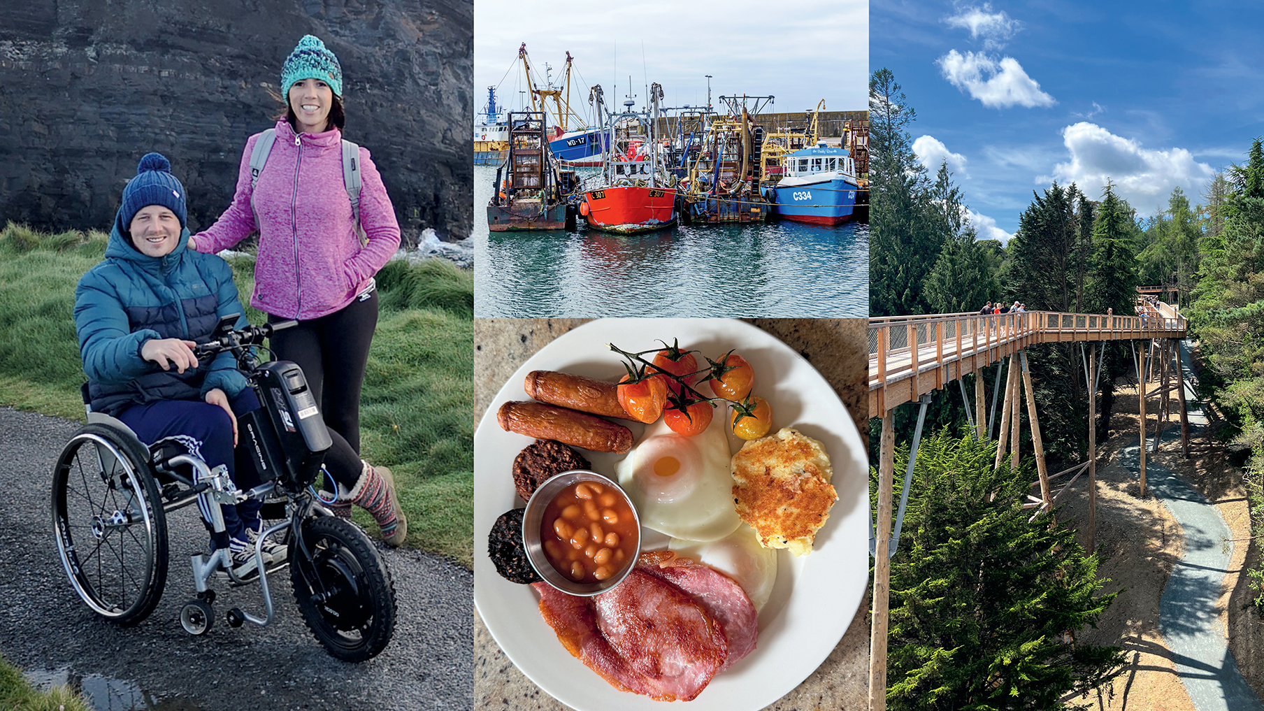 Three photos. One of Micheal and Leona exploring, another one of Kilmore Quay and a third one of a hearty breakfast.jpg