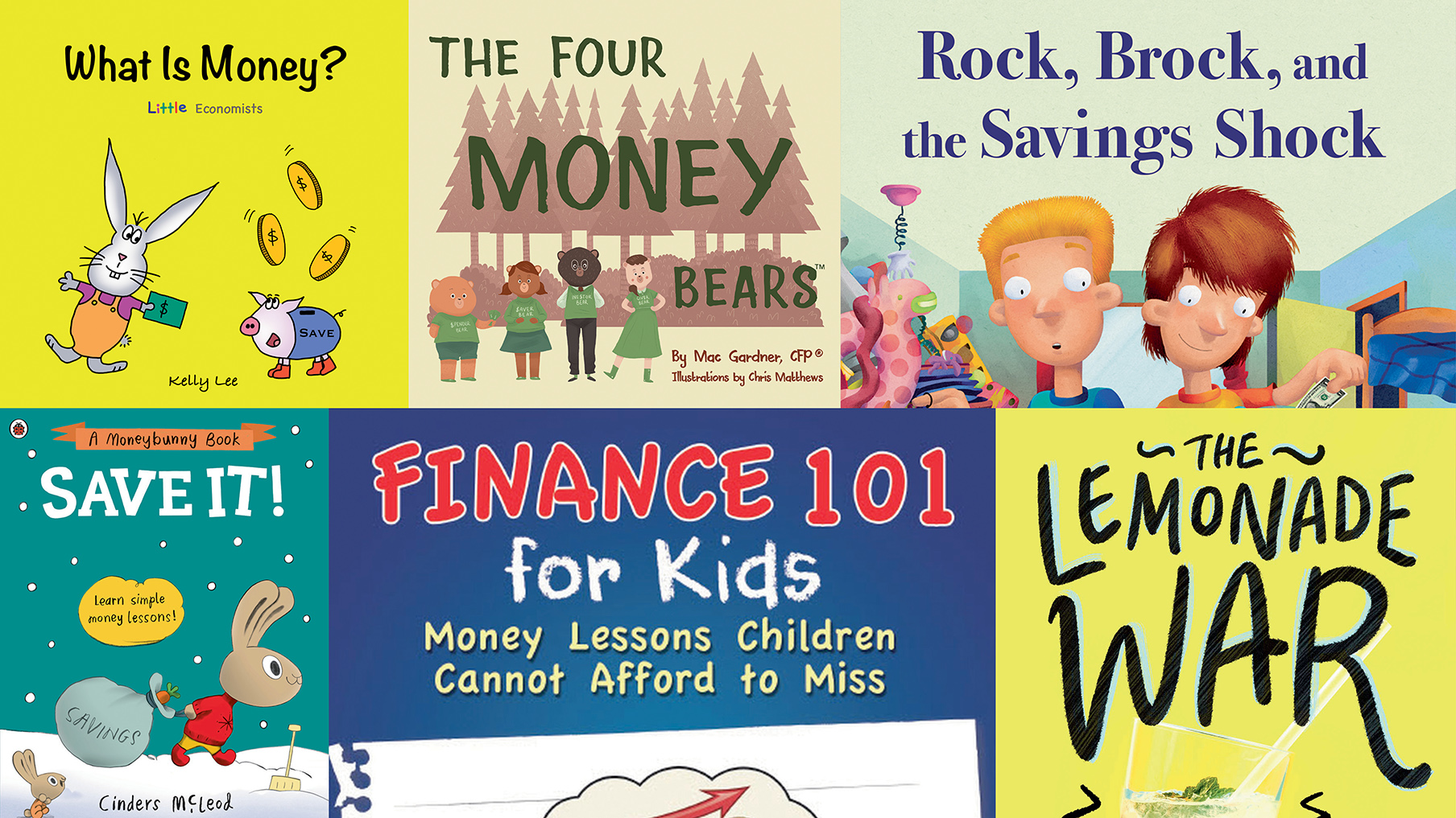 A collection of children's book covers focussed on financial literacy