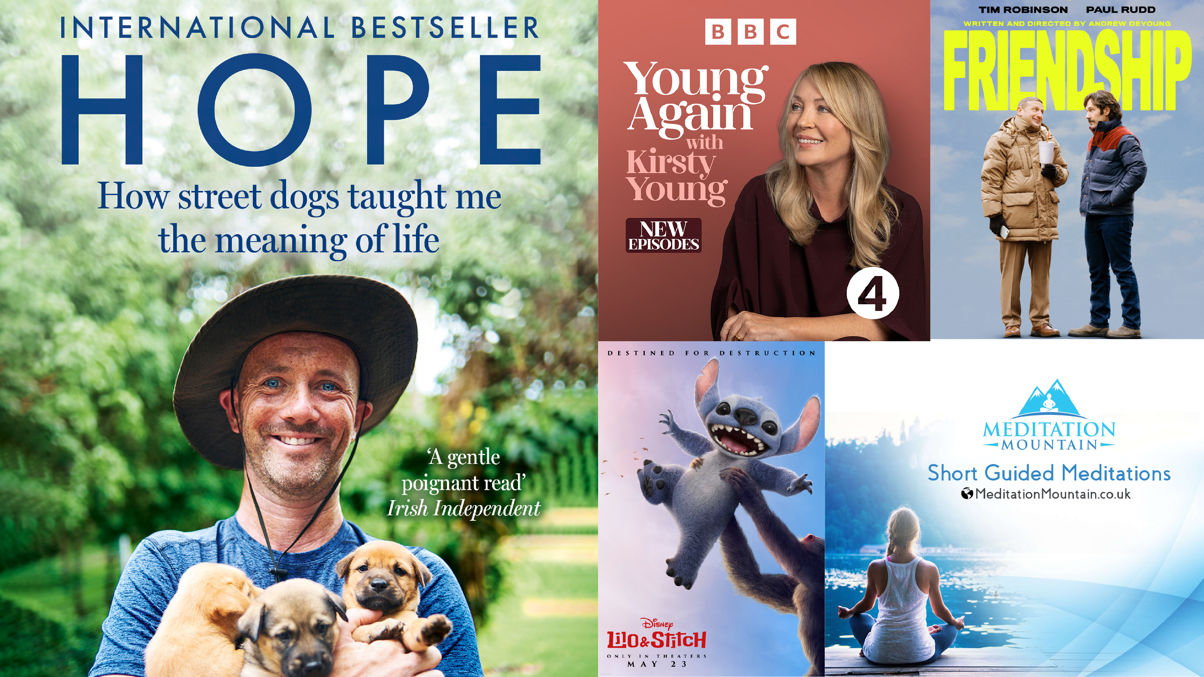 A collection of book, podcast and movie artwork