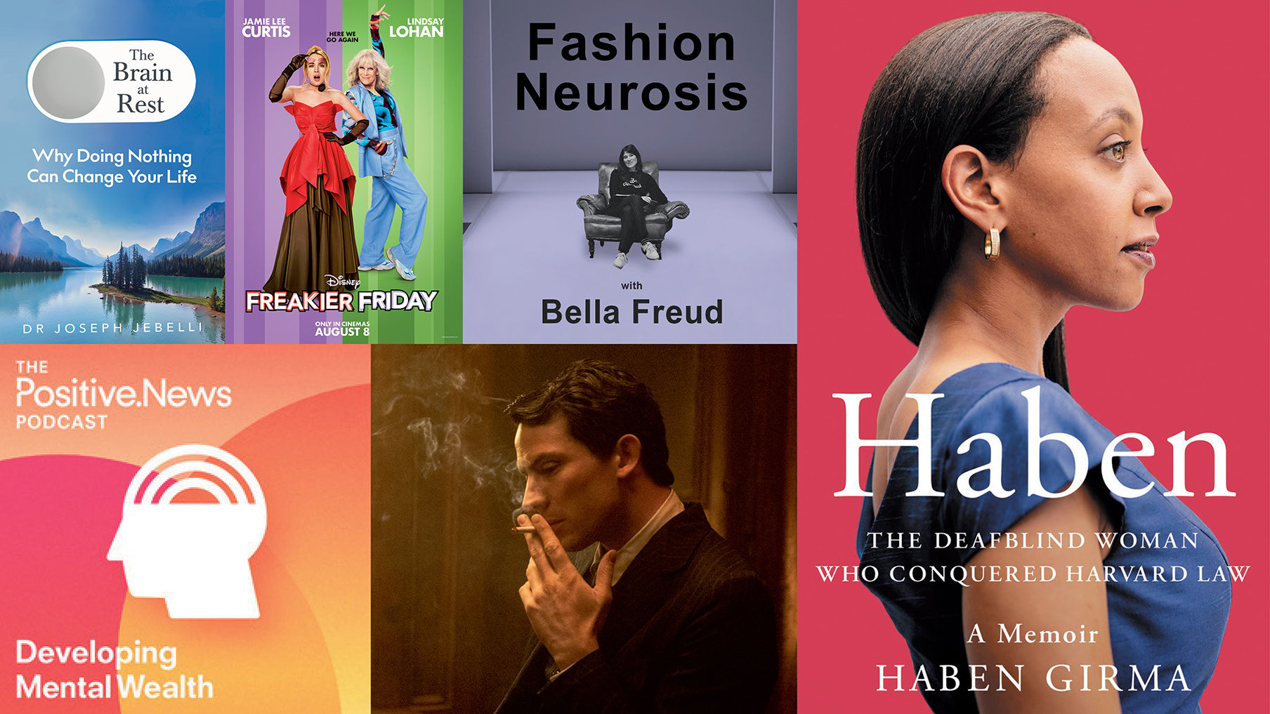 A collection of book, podcast and movie artwork